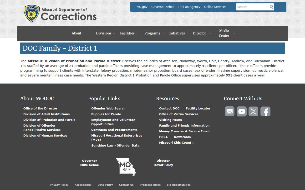 Buchanan County criminal records probation and parole District 1