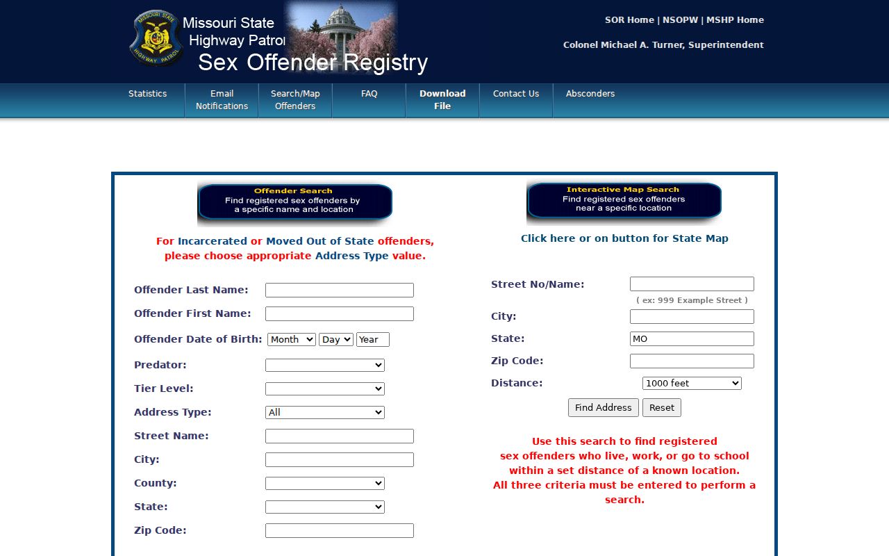 Buchanan County sex offender registry fields and public profile interface