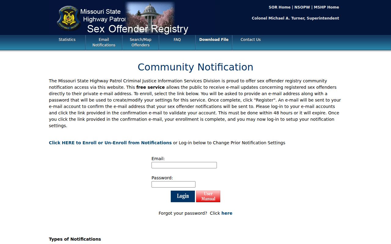Buchanan County sex offender registry email notification enrollment options